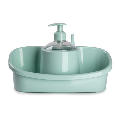 Sink organizer with soap dispenser